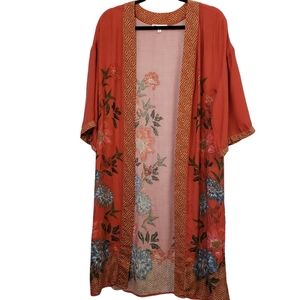 DR2 Kimono Floral Open Burnt Orange Med Large